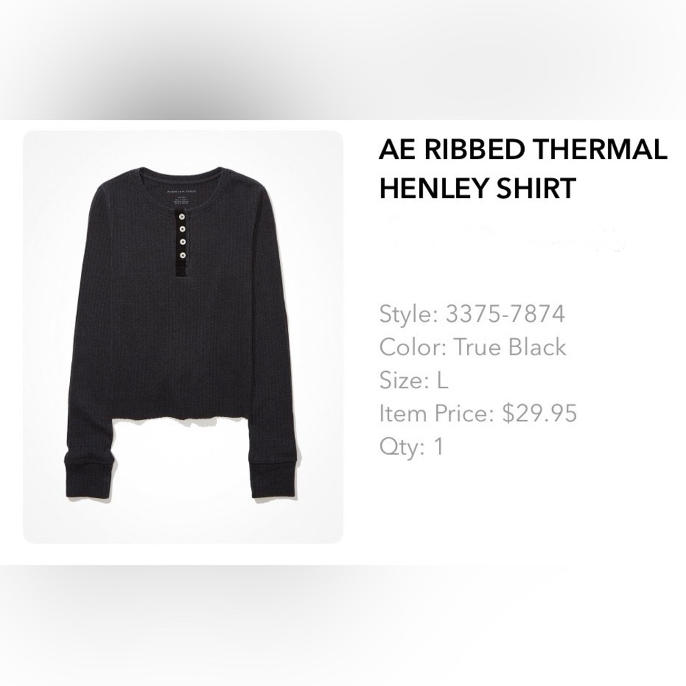 American Eagle Outfitters Black Ribbed Thermal Henley Shirt